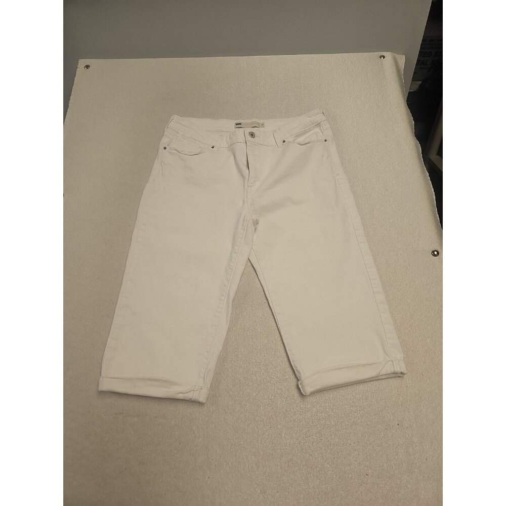 Levi’s Womens 14 White Denim Capri Jeans ROLL CUFF EUC‎